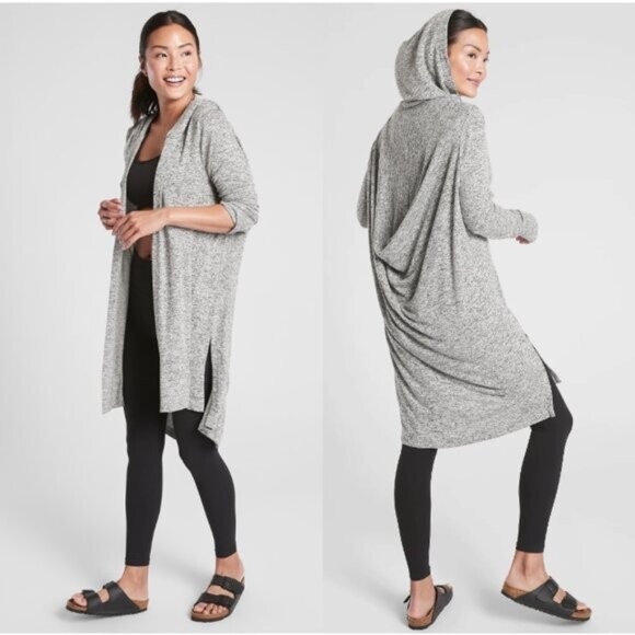 Athleta Harmony Wrap Cardigan Sweater with Hood & Thumb Holes Size Small Gray - Picture 1 of 10
